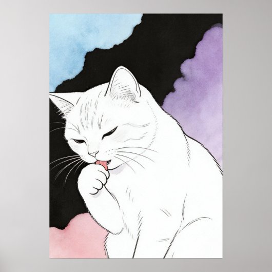 Cat Cleaning Its Paw ポスター (正面)