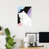 Cat Cleaning Its Paw ポスター (ホームオフィス)