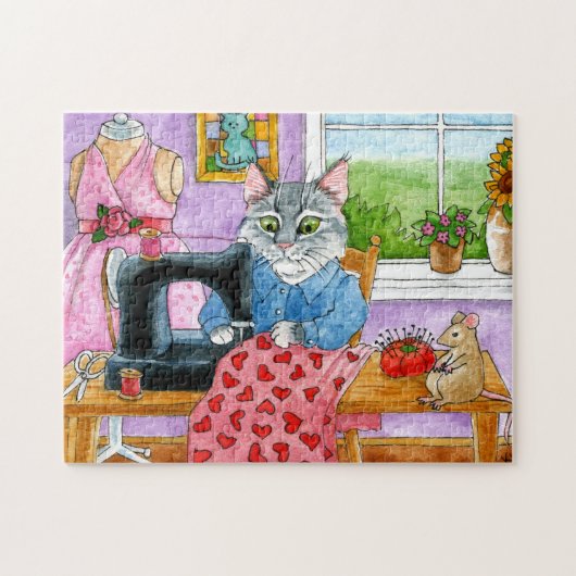 Cat clothing designer sewing room jigsaw puzzle ジグソーパズル (横)