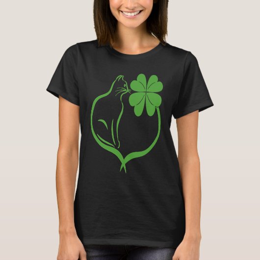 Cat Clover Silhouette Shamrock St Patricks Day Kit Tシャツ (正面)
