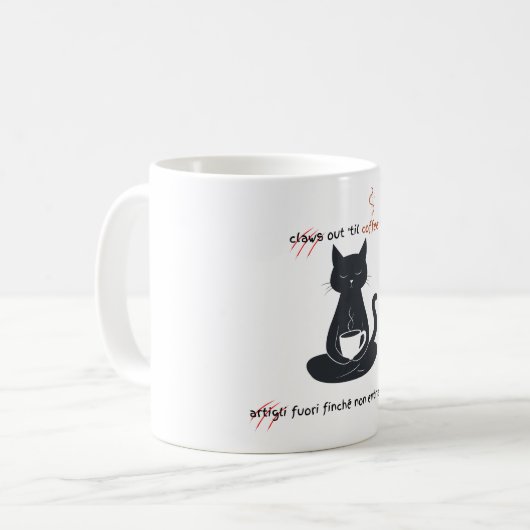  Cat + Coffee = Claws” Minimalist Design  コーヒーマグカップ (正面左)