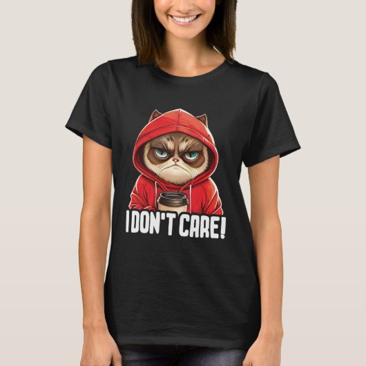 Cat Coffee I Cat I Don t Care Tシャツ (正面)