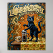 Cat Coffee Lovers Wall Art Print Poster ポスター (正面)