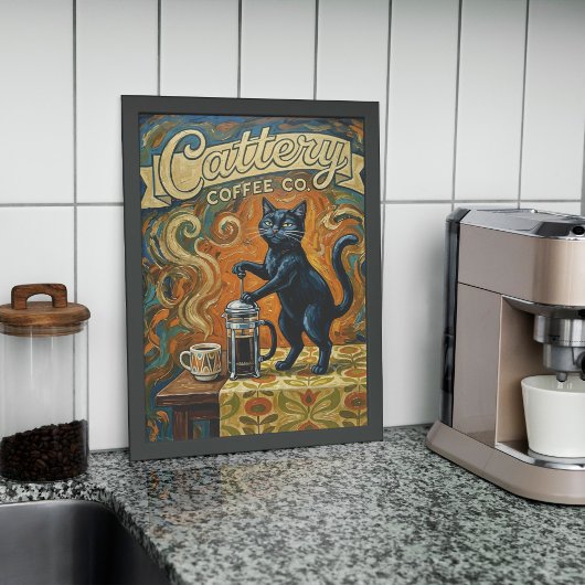 Cat Coffee Lovers Wall Art Print Poster ポスター