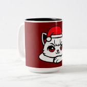 Cat Confident Santa Hat Crossed Arms Christmas ツートーンマグカップ (正面左)