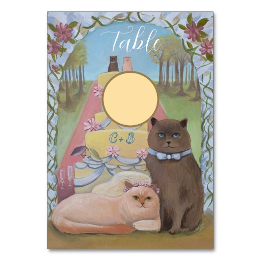 Cat Couple Initials DIY Wedding Table Cards テーブルナンバー (正面)