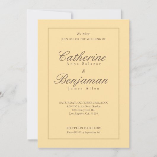 Cat Couple Yellow Wedding 招待状 (裏面)