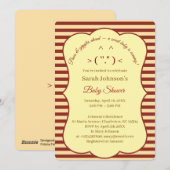 Cat Cream Burgundy Stripes Baby Shower  招待状 (正面/裏面)