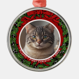 Cat Custom photo First Christmas wreath メタルオーナメント