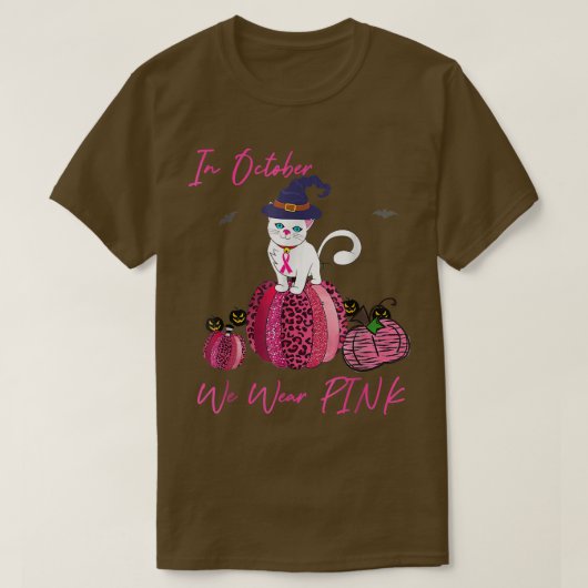 Cat Cute In October We衣服ピンク乳癌Awa Tシャツ (デザイン正面)