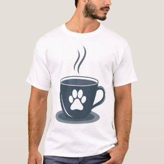 Cat Dad Coffee – Minimalist Cat Paw & Mug Tee for  Tシャツ