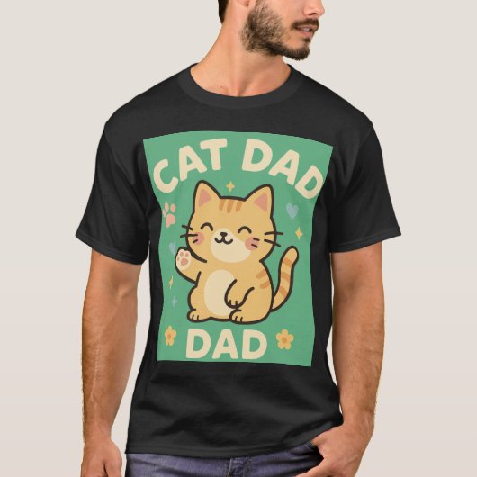 Cat Dad — Cute Orange Tabby Cartoon with Hearts &  Tシャツ (正面)