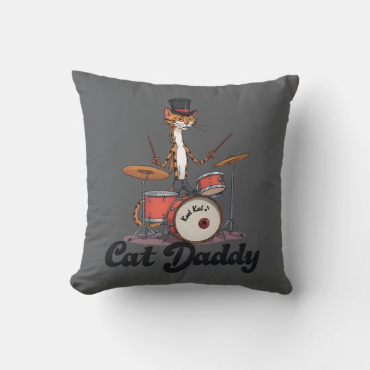 Cat Daddy Musician Drummer | Tabby Cats Art Lover クッション (正面)
