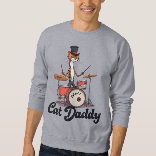 Cat Daddy Musician Drummer | Tabby Cats Art Lover スウェットシャツ (正面)