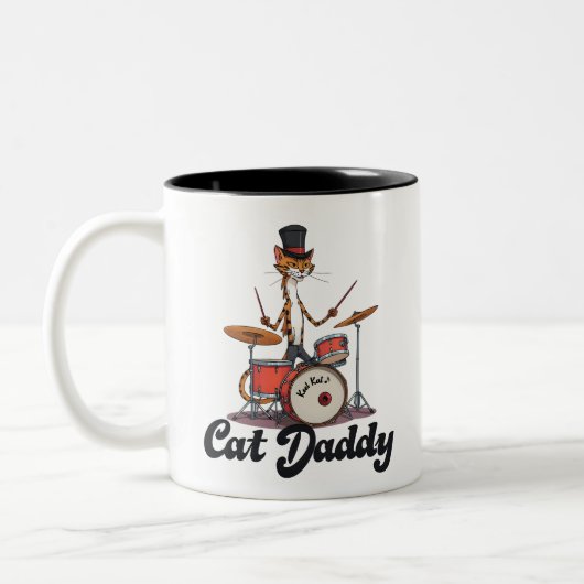 Cat Daddy Musician Drummer | Tabby Cats Art Lover ツートーンマグカップ (左)