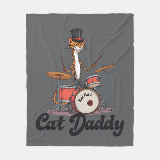 Cat Daddy Musician Drummer | Tabby Cats Art Lover フリースブランケット (正面)
