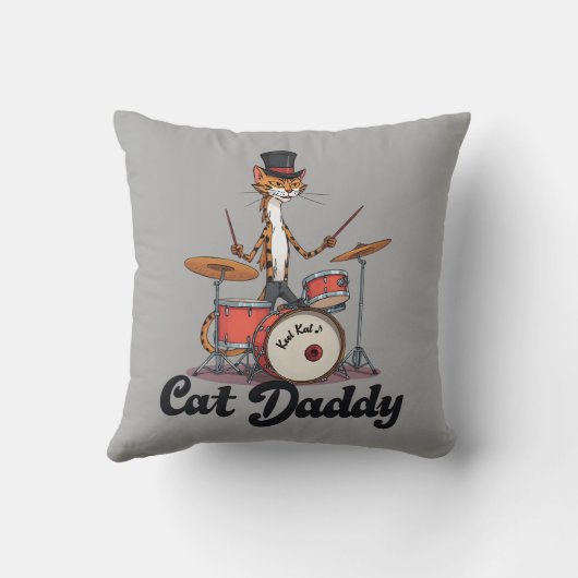Cat Daddy Musician Drummer Tabby Cats Music Lover クッション (裏面)