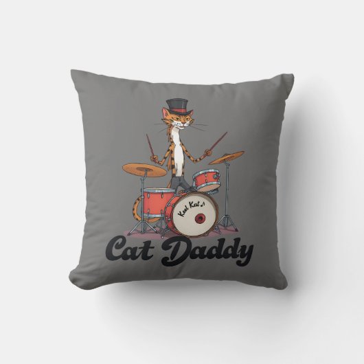 Cat Daddy Musician Jazz Music Drummer | Cats Dad クッション (正面)