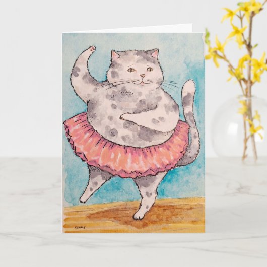Cat Dancing Get Well card カード (黄色い花)