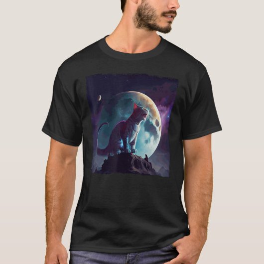 Cat Dinosaur Moon Tシャツ (正面)
