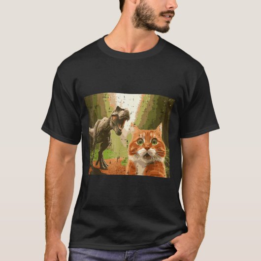 Cat Dinosaur Trex Selfie Funny Meme Humor Boys Gir Tシャツ (正面)