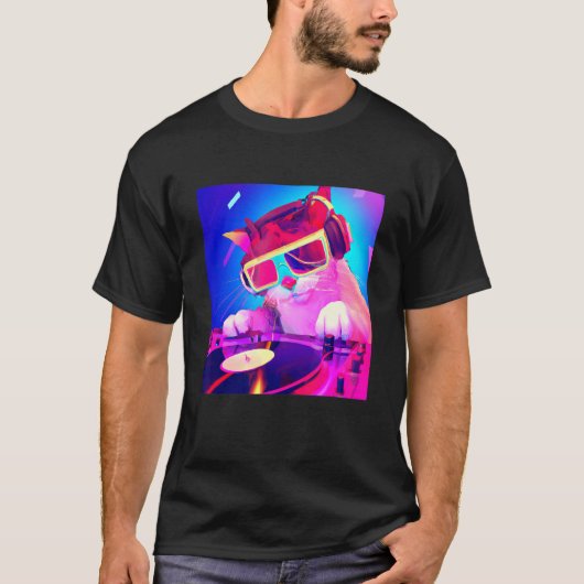 Cat DJ Vaporwave Eutitic Men Boys Girls Women A Tシャツ (正面)