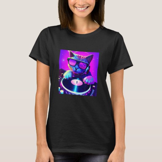 Cat DJ Vaporwave Eutitic Men Boys Girls Women A Tシャツ (正面)