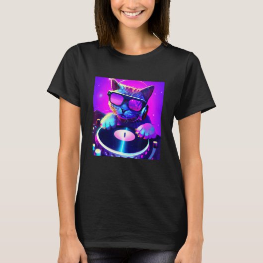 Cat DJ Vaporwave Eutitic Men Boys Girls Women A Tシャツ (正面)
