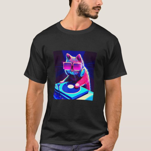 Cat DJ Vaporwave Eutitic Men Boys Girls Women A Tシャツ (正面)
