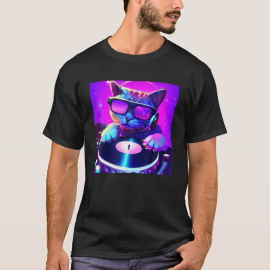 Cat DJ Vaporwave Eutitic Men Boys Girls Women An Tシャツ (正面)
