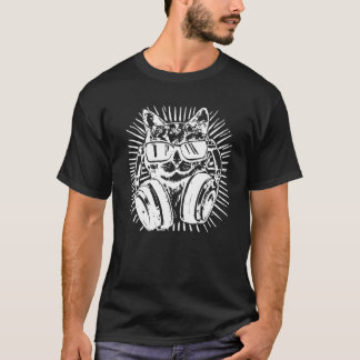 Cat DJ with Headphones and Sunglasses 1 Tシャツ