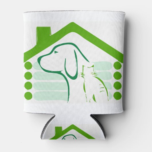 Cat Dog Green House Roof Rough 缶クーラー (正面)