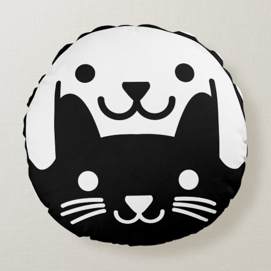 Cat Dog Yin Yang Pet ラウンドクッション (正面)