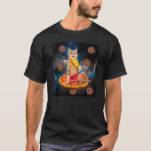 Cat Donut Riding Pizza Eating Ice Cream Galaxy Spa Tシャツ (正面)