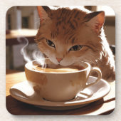 Cat drinking coffee from a cup コースター (正面)
