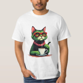 Cat drinking coffee T-shirt Tシャツ