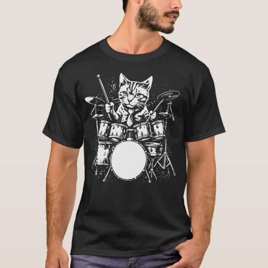 Cat Drummer Drums Music Tシャツ (正面)