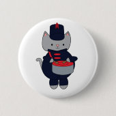 Cat Drummer Marching Band Navy Blue Red 缶バッジ (正面)