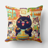 Cat eating Noodles soup and friends クッション (正面)