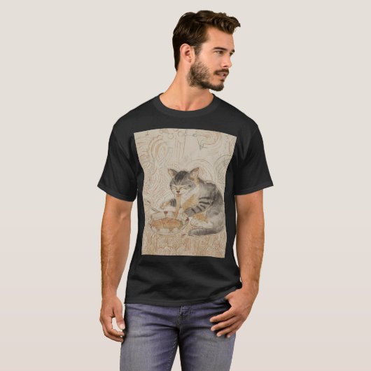 Cat eating Noodles  Tシャツ (正面フル)