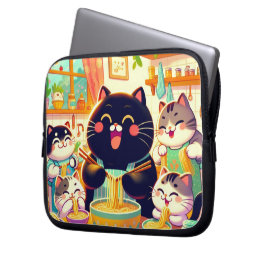 Cat eating Noodlese with friends Electronics Bag ラップトップスリーブ