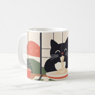 cat eating pasta コーヒーマグカップ