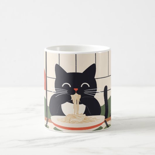 cat eating pasta コーヒーマグカップ (中央)