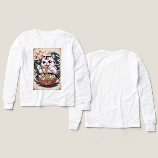 Cat Eating Ramen Funny Foodie Tee (デザイン 正面＆背面)