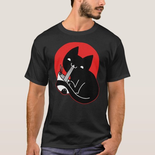 Cat Eating Ramen Graphic Logo Kawaii Japan Japanes Tシャツ (正面)
