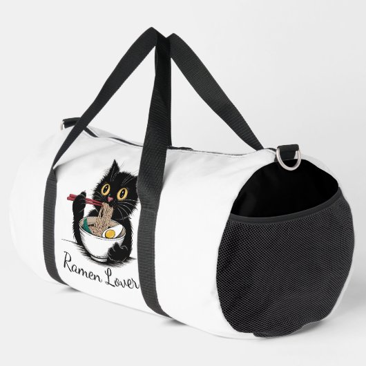 Cat Eating Ramen Noodles Funny ダッフルバッグ (右コーナー)