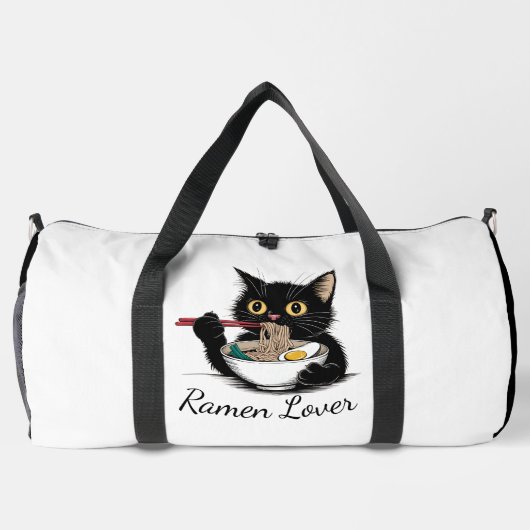 Cat Eating Ramen Noodles Funny ダッフルバッグ (裏面)