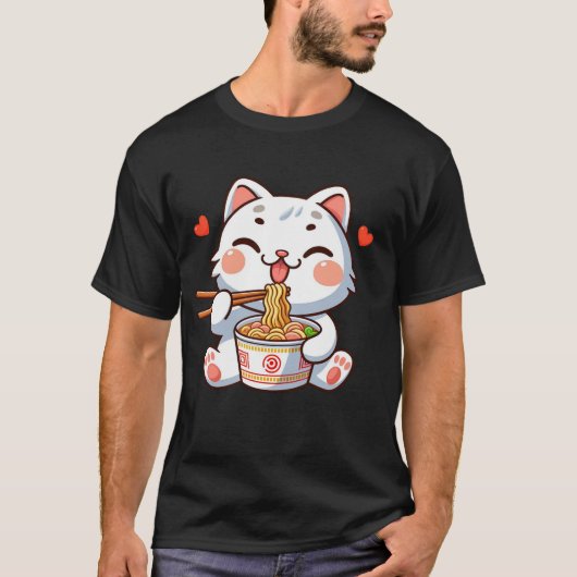Cat Eating Ramen Tシャツ (正面)