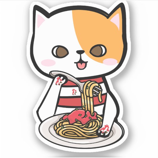 Cat Eating Spaghetti シール (正面)
