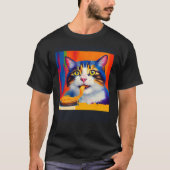 Cat Eating Spaghetti Oil Painting Style Tシャツ (正面)